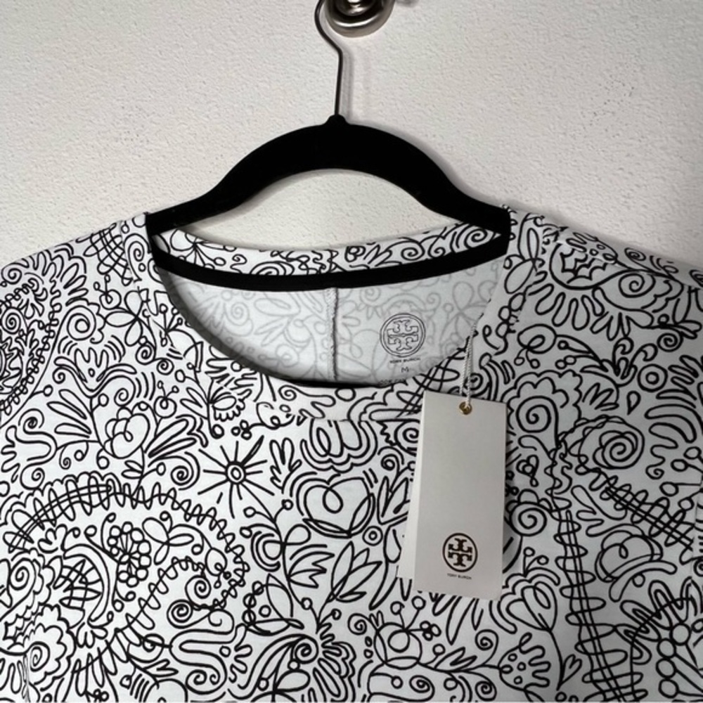 NWT Tory Burch Doodle Print Pima Cotton Dress size M, black & white - Picture 5 of 5